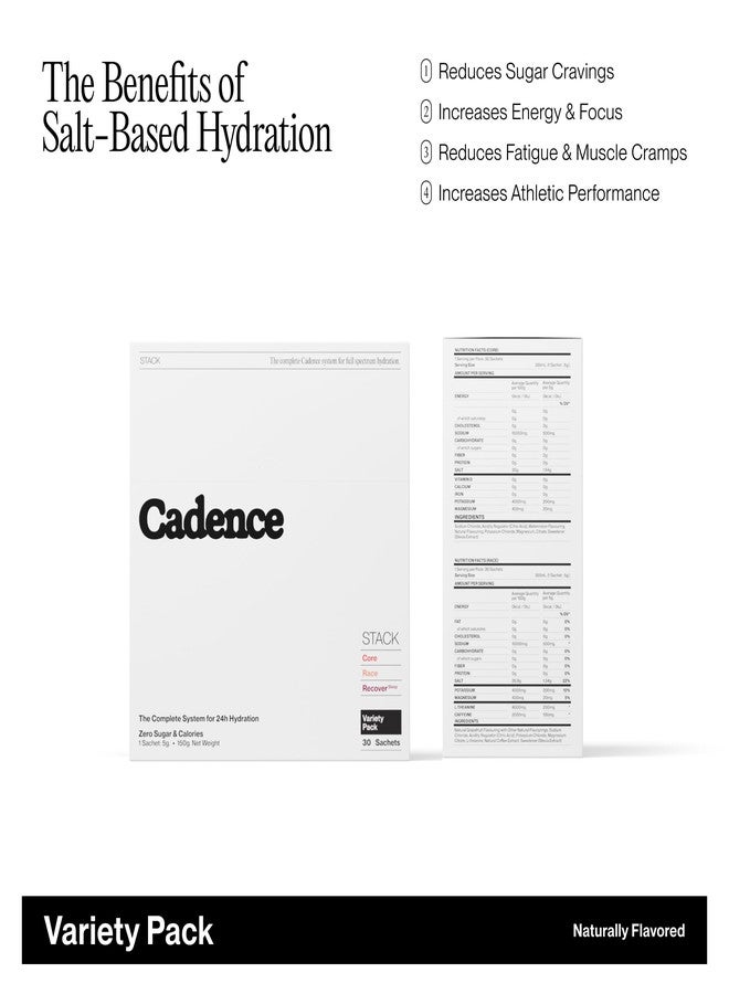 Cadence Sachets Complete Variety Pack - Carton (5g x 30) Science-Backed Hydration | Zero Caffeine | Vegan, Keto & Paleo Friendly | Sodium, Potassium & Magnesium for Performance & Recovery - Image 4